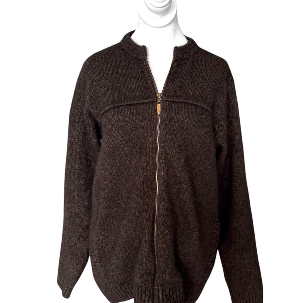 New Zealand Merino Wool Possum Brown Zip Jacket Sweater Large Weft Ind. Vintage - Picture 5 of 15